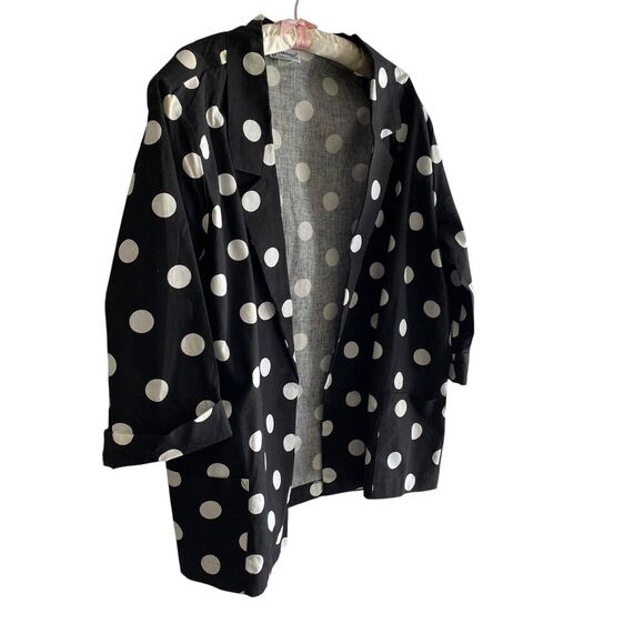 Vintage Joanna Blazer Womens 42 Black White Polka Dot Open Front Cotton USA 90s - Picture 2 of 7